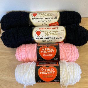 Red Heart Yarn Lot of 4 Pink Black White Skeins USA